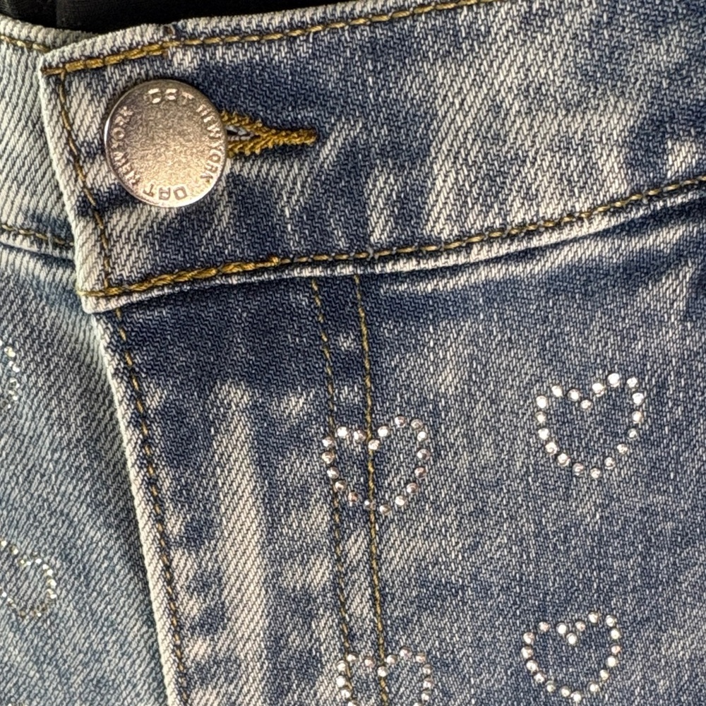Oat 💙 Wide Leg Blue Denim Rhinestone Crystal Hearts Barrel Jeans Size 8 29 - Picture 3 of 8